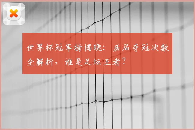 世界杯冠军榜揭晓：历届夺冠次数全解析，谁是足坛王者？